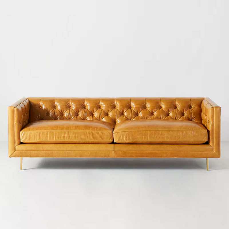美式轻奢复古真皮三人沙发北欧设计师客厅办公室皮质休闲拉扣沙发