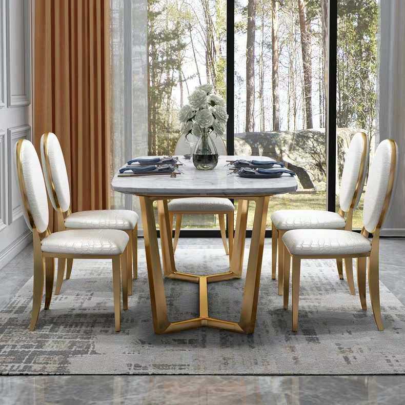 大理石餐桌椅组合后现代轻奢不锈钢镀金长方形ins网红小户饭桌