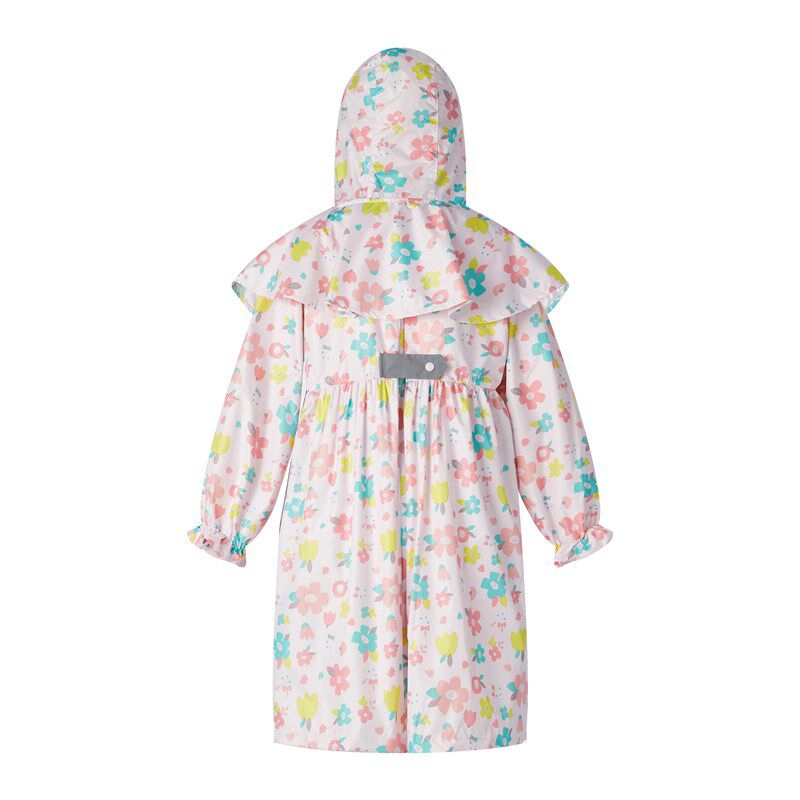 儿童学孩2022中长款全身防水带书包位女生女孩雨衣雨披花朵出口款