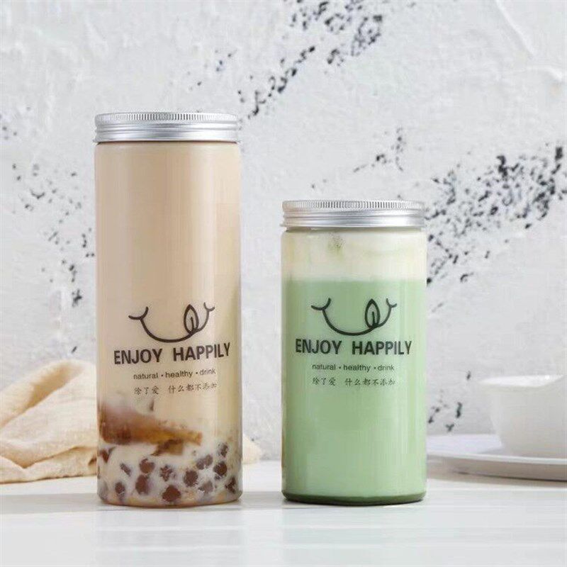 耐高温奶茶杯一次性食品级蒙砂带盖创意U型饮料瓶商用果汁打包杯