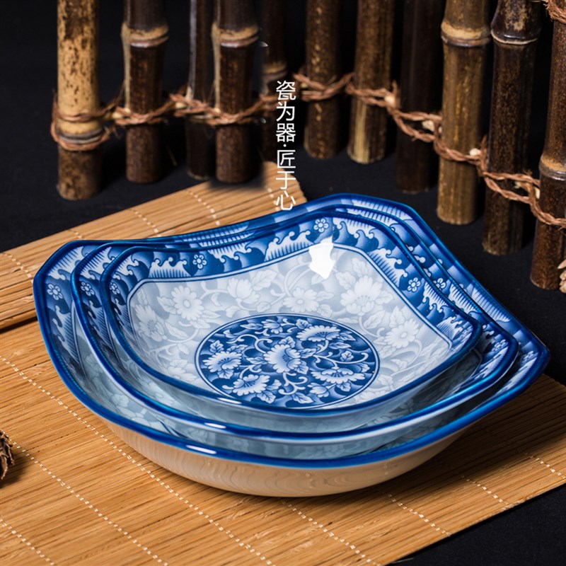 韩国进口釉下彩青瓷餐具进口八角深盘干果水果盘零食盘凉菜盘子