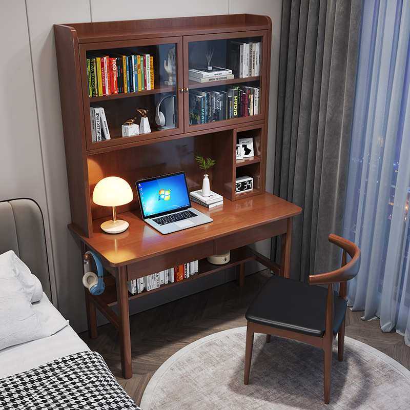胡桃色实木书桌带柜门笔记本单人电脑桌书架一体卧室床头学习桌,3C数码配件,摄像机配件,淘宝优惠券,粉丝福利购,淘宝优惠卷