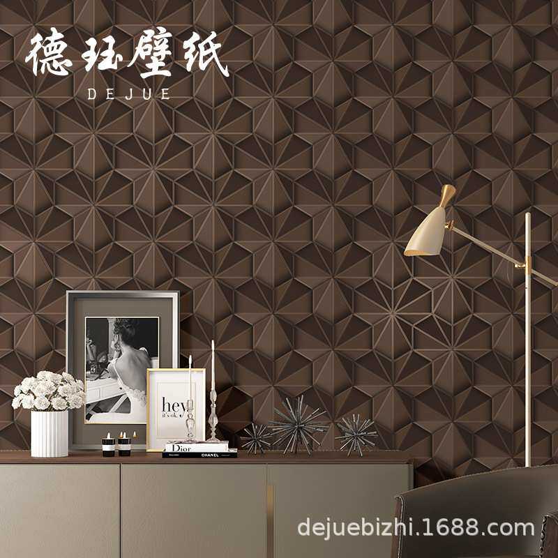 现代简约3D立体软包皮纹皮革格子墙纸北欧卧室主卧客厅背景墙壁纸