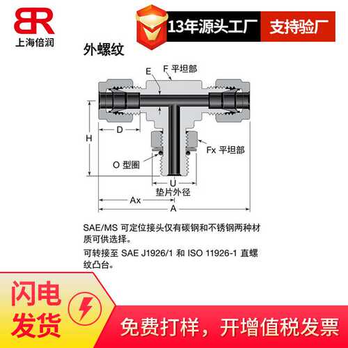 世伟洛克 Swagelok316不锈钢三通外螺纹支管, NPT (TTM)200-3TTM