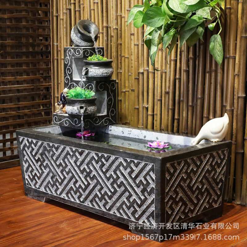 石槽鱼缸流水景观石头水槽花盆石缸户外庭院鱼池阳台花园装饰摆件