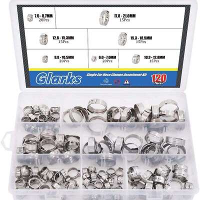 Glarks 120Pcs 7-21mm 304 Stainless Steel Single Ear Hose Cla