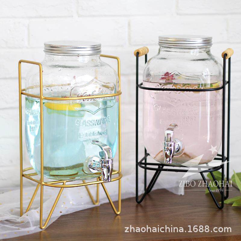 婚庆酵素桶果汁罐黑色铁架子酿酒玻璃酒瓶mason jar dispenser