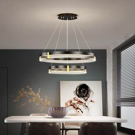 餐厅吊灯小客厅灯简约大气led餐桌饭吧台现代圆形双层餐厅灯灯具