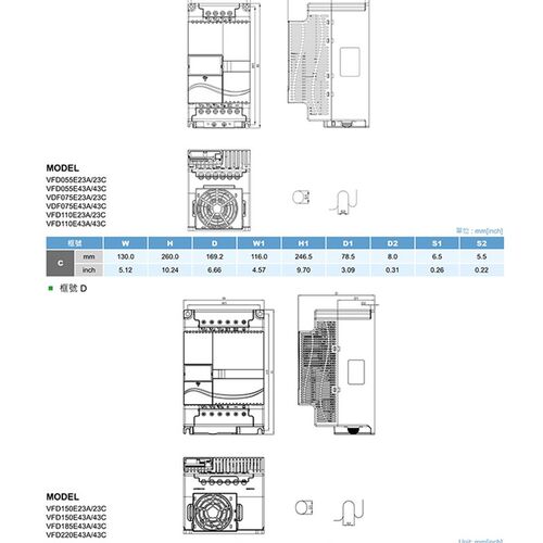 台达变频器VFD004/007/015/022/037/055/075/110/150/185/220E43A