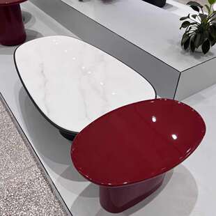 新款客厅家用设计师款现代轻奢茶几广东佛山椭圆形微晶石茶几组合