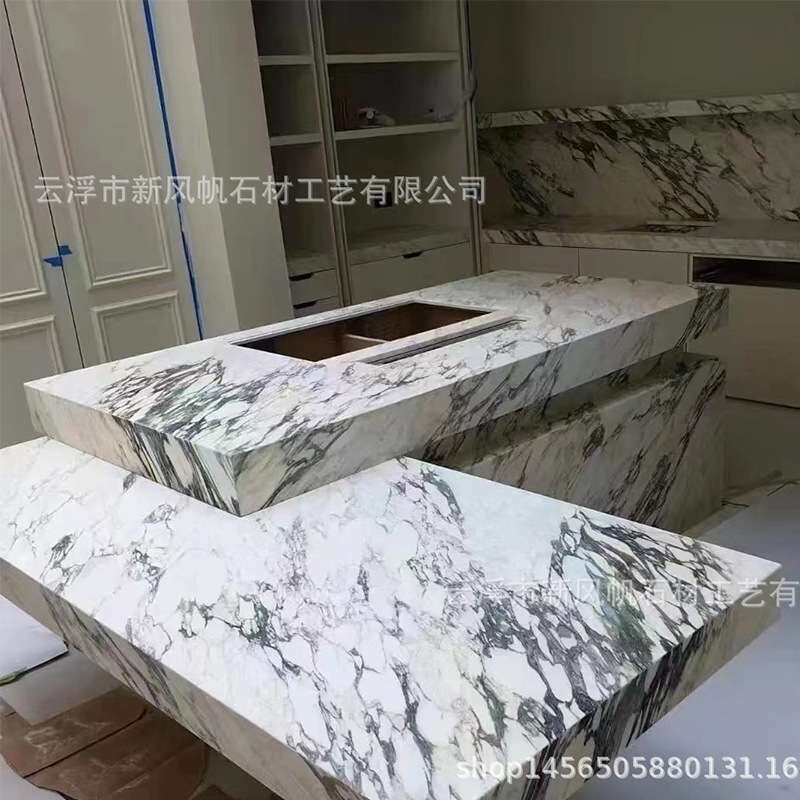 天然大理石卡拉卡塔紫石材服务台意式轻奢台面茶几楼梯窗台石家装