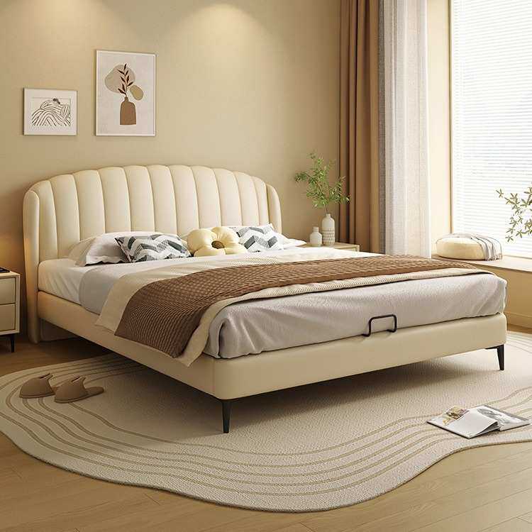 木月奶油风架子床现代简约白色软床1.5米卧室双人床法式皮艺床1.