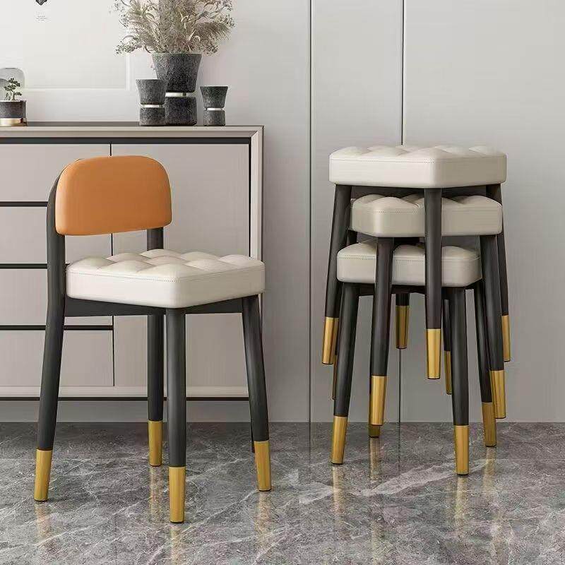 餐桌椅子家用靠背2022新款加厚网红轻奢高级感面包坐垫可叠放凳子