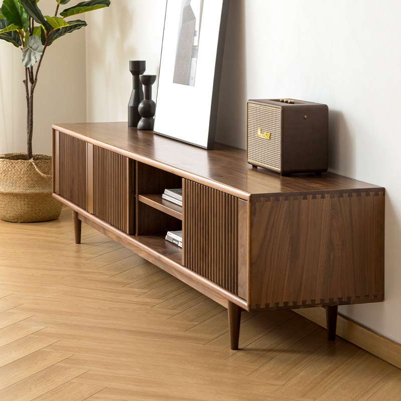 北美黑胡桃轻奢实木电视落地柜北欧现代简约小户型客厅收纳储物柜