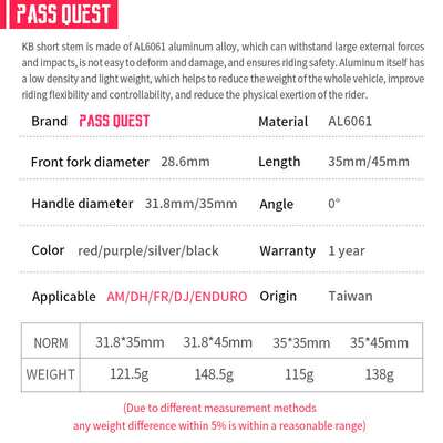 PASS QUEST KB 31.8/35管径立管CNC山地车速降短把立dh AM ENDURO