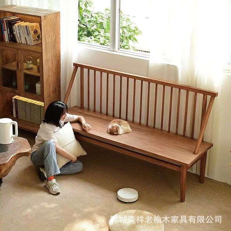 中式靠背椅老榆木排椅门板长条凳田园实木长方形餐椅复古沙发椅