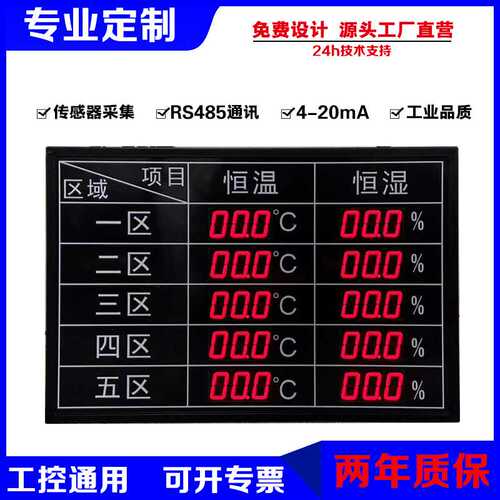 车间多路温湿度电子看板工业RS485通信噪音LED显示屏4-20MA模拟量