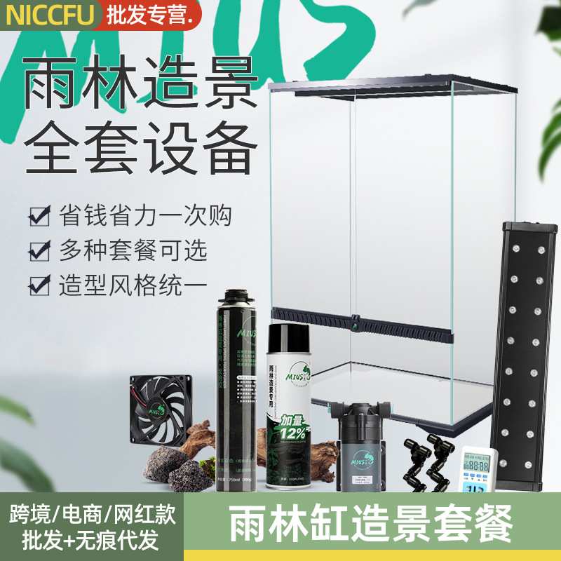 雨林缸造景套餐生态缸水陆缸热带雨林植物爬虫养鱼缸玻璃柜全套器