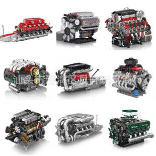 宇星模王汽车V8发动机跑车引擎模型机械组动力拼装积木男孩子玩具