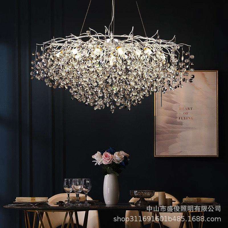 轻奢水晶吊灯现代法式豪华枝型吊灯卧室客厅餐厅银色吊灯灯具