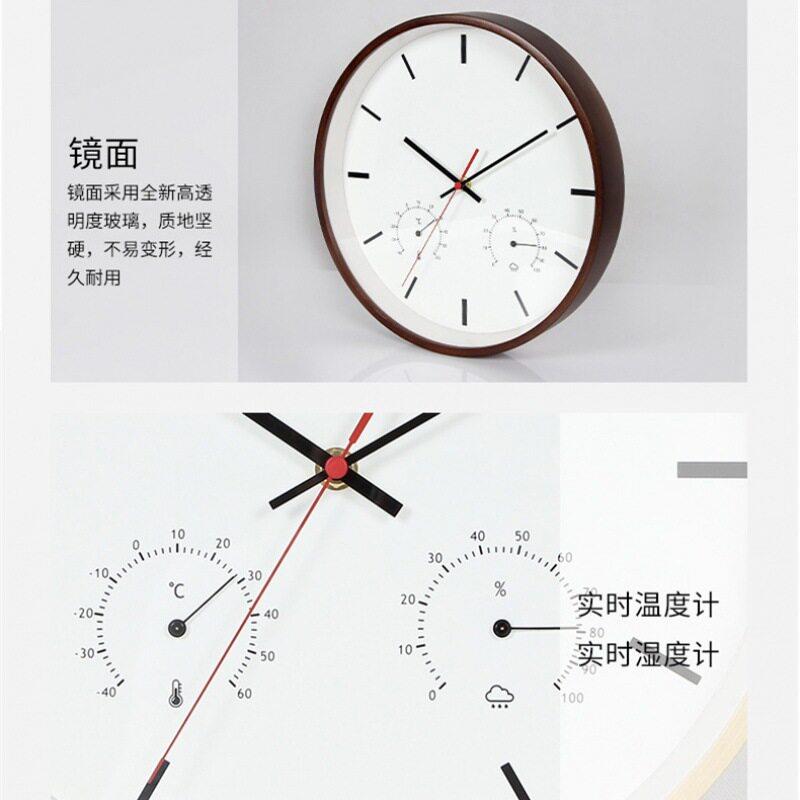 木质挂钟温度湿度显示钟表静音石英钟机芯客厅家用钟温湿度显示