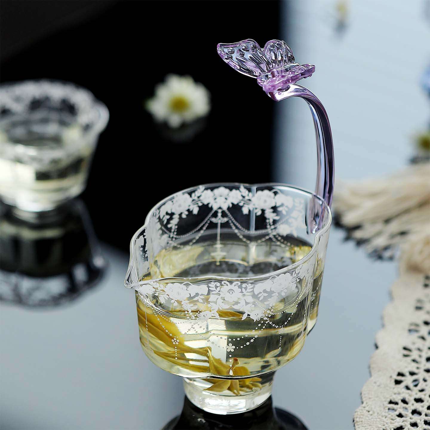 宜室茶话高颜值蝴蝶把耐热玻璃公道杯透明茶海精致女士分茶器公杯图片