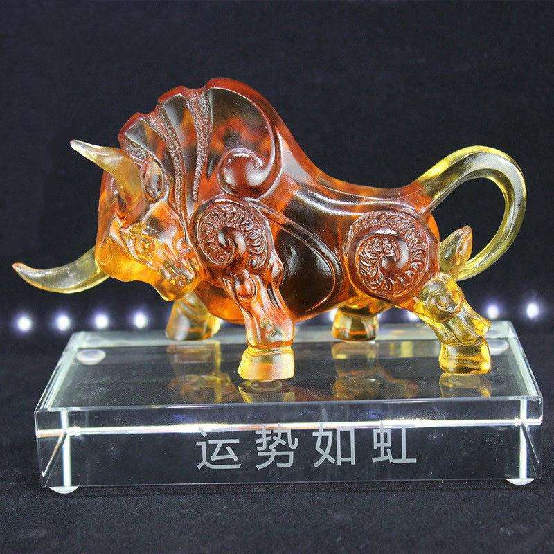 锋明古法琉璃牛生肖摆件工艺品银行保险公司开业上市纪念礼品厂家