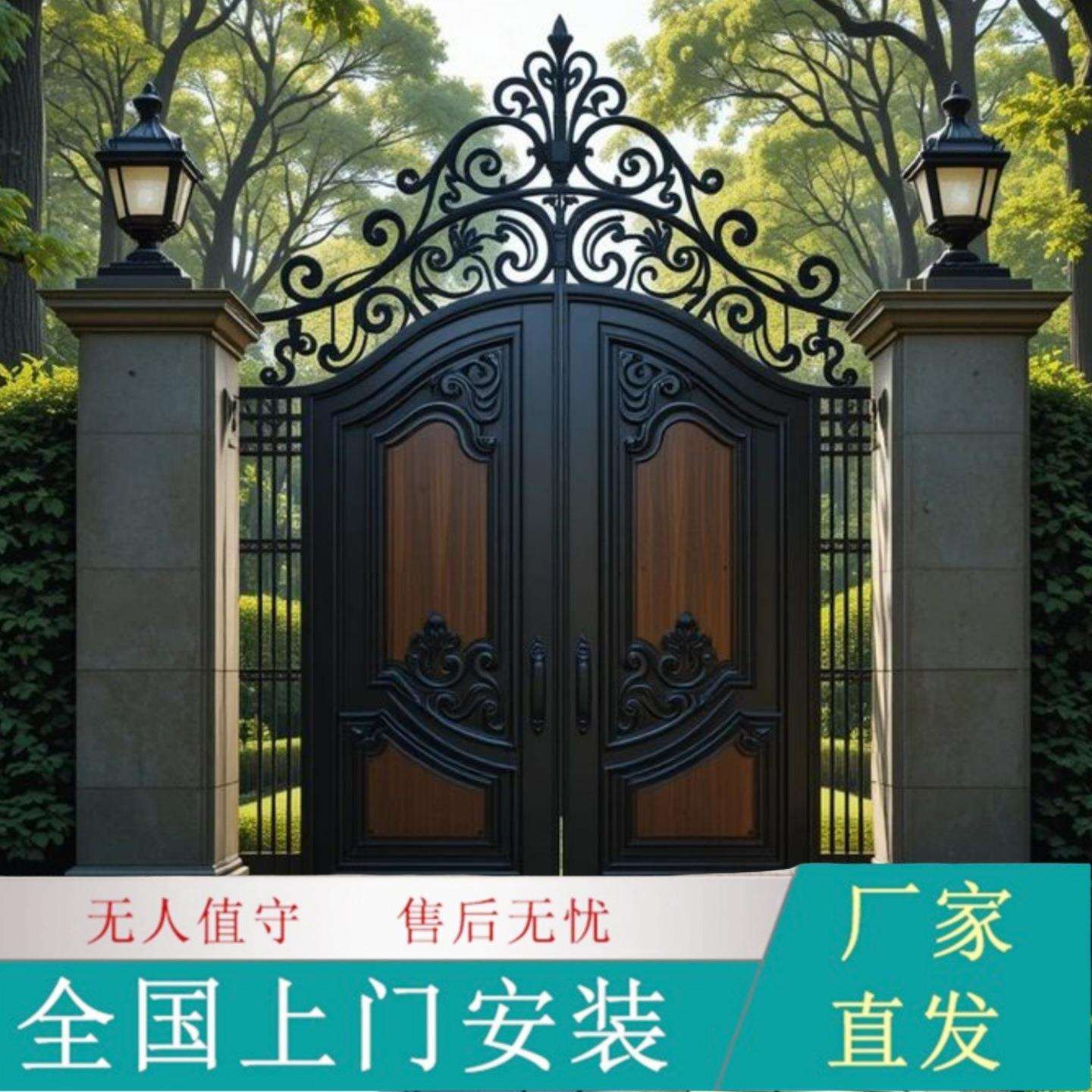 欧式铁艺庭院大门进户防盗门户外别墅院门单双开铁艺门现代简约