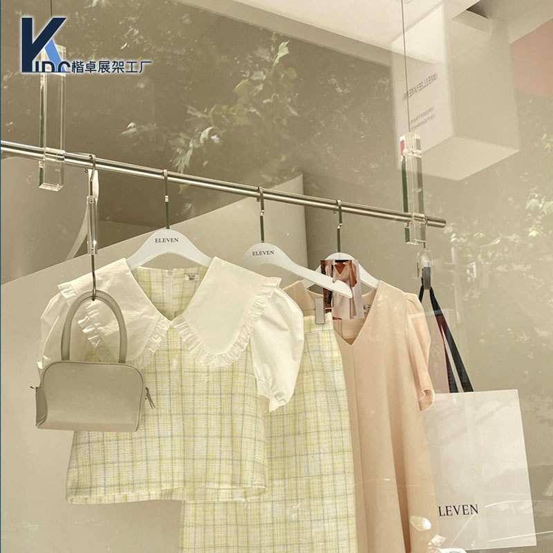 服装店吊架橱窗上墙挂衣架不锈钢吊杆女装店轻奢透明亚克力展示架