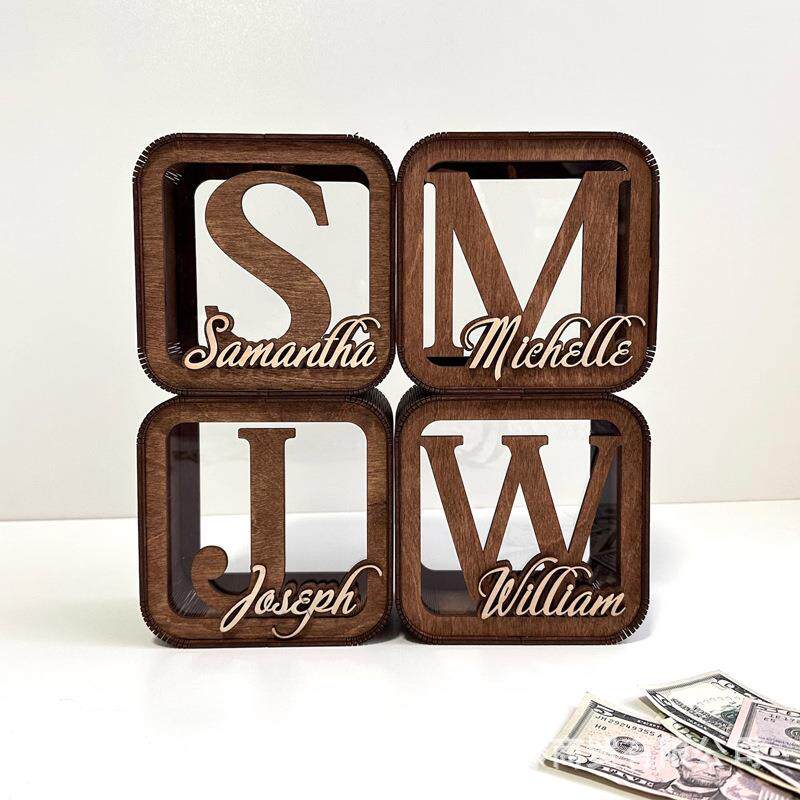 自定义宝宝名字存钱罐儿童钱箱婴儿纪念品箱信件照片绘画满月礼物