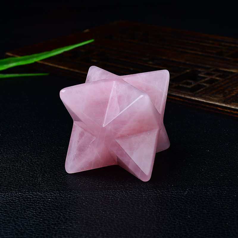 天然白水晶梅尔卡巴摆件粉晶原石大号立体六芒星家居摆设装饰品