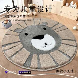 亚马逊可折叠地垫儿童房圆形加密凹凸手工枪刺地毯卡通整铺隔凉垫
