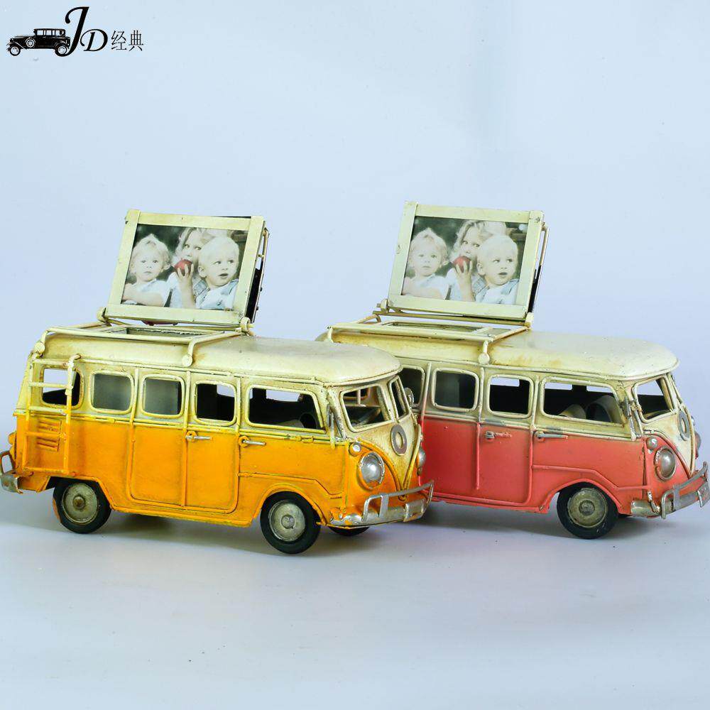 复古英伦街头巴士手工铁皮车模工艺品照片夹笔筒创意摆件结婚礼物