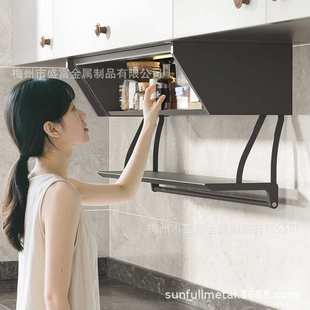 吊柜下拉储物盒柜底隐藏调味料盒下翻拉篮厨房备菜置物架双层折叠