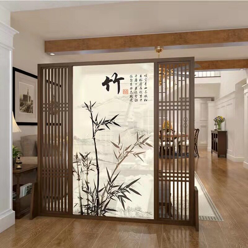 木雕实木花格隔断进门玄关家用屏风隔断一体双面鞋柜