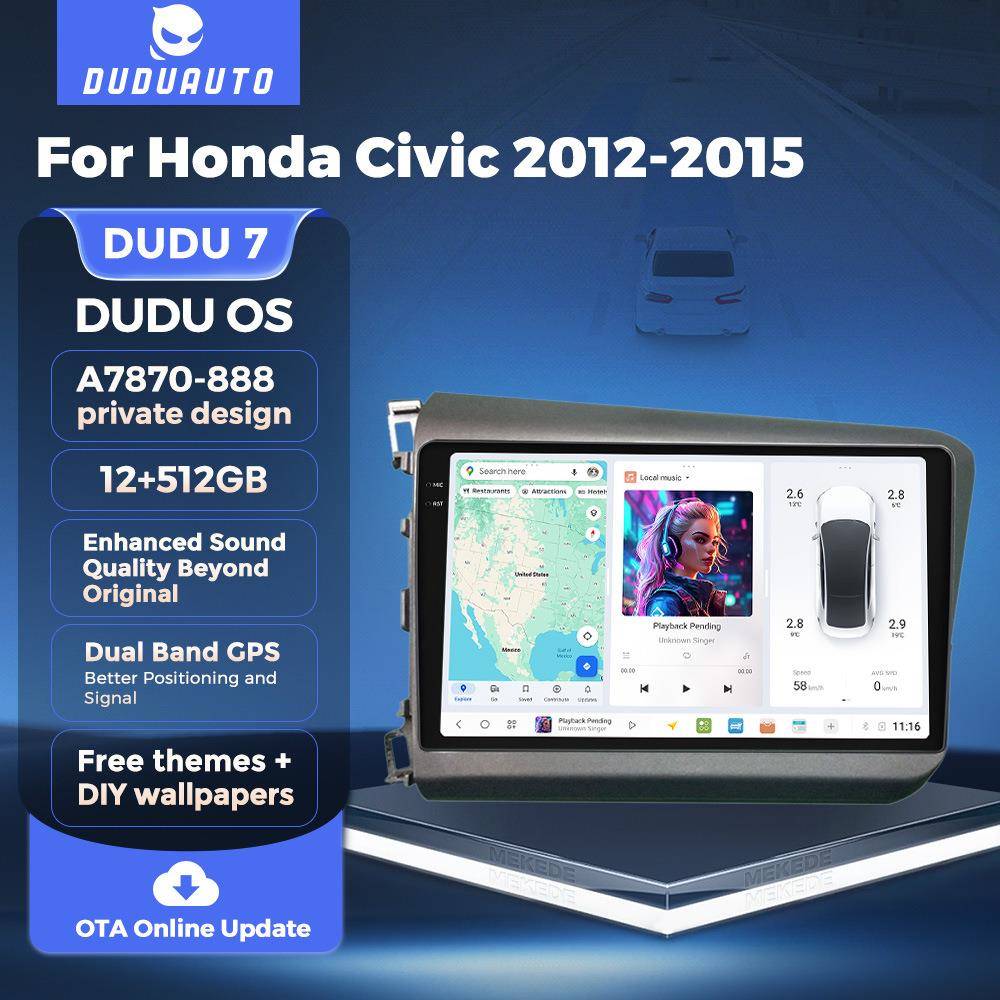 DUDUAUTO适用本田思域 12-15安卓大屏中控车载导航蓝牙Carplay