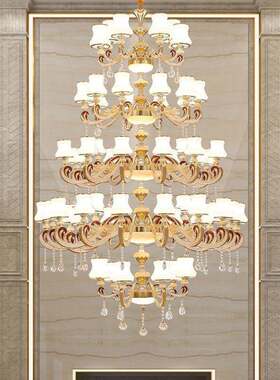 2024新款欧式镂空客厅吊灯大吊灯挑高餐厅中空二层三层四层灯饰