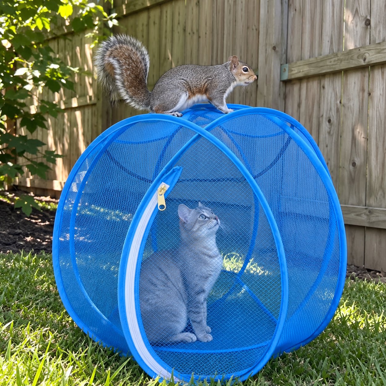 遛猫神器！弹出式猫咪游戏围栏网纱猫包滚动球形防护笼外出猫帐篷