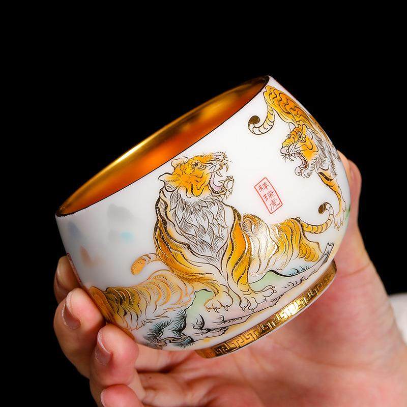 老虎主人杯白瓷羊脂玉瓷五虎茶杯鎏金单个大号猛虎专用虎年茶盏,玩具/童车/益智/积木/模型,毛绒/玩偶/公仔/布艺类玩具,淘宝优惠券,粉丝福利购,淘宝优惠卷