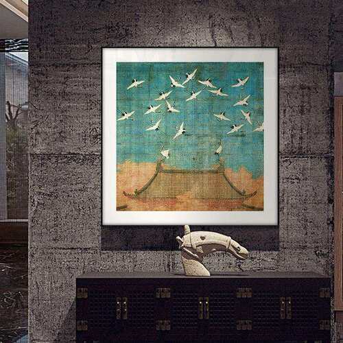 新中式宋徽宗瑞鹤图挂画客厅沙发装饰画墙字画书房样板房背景壁画
