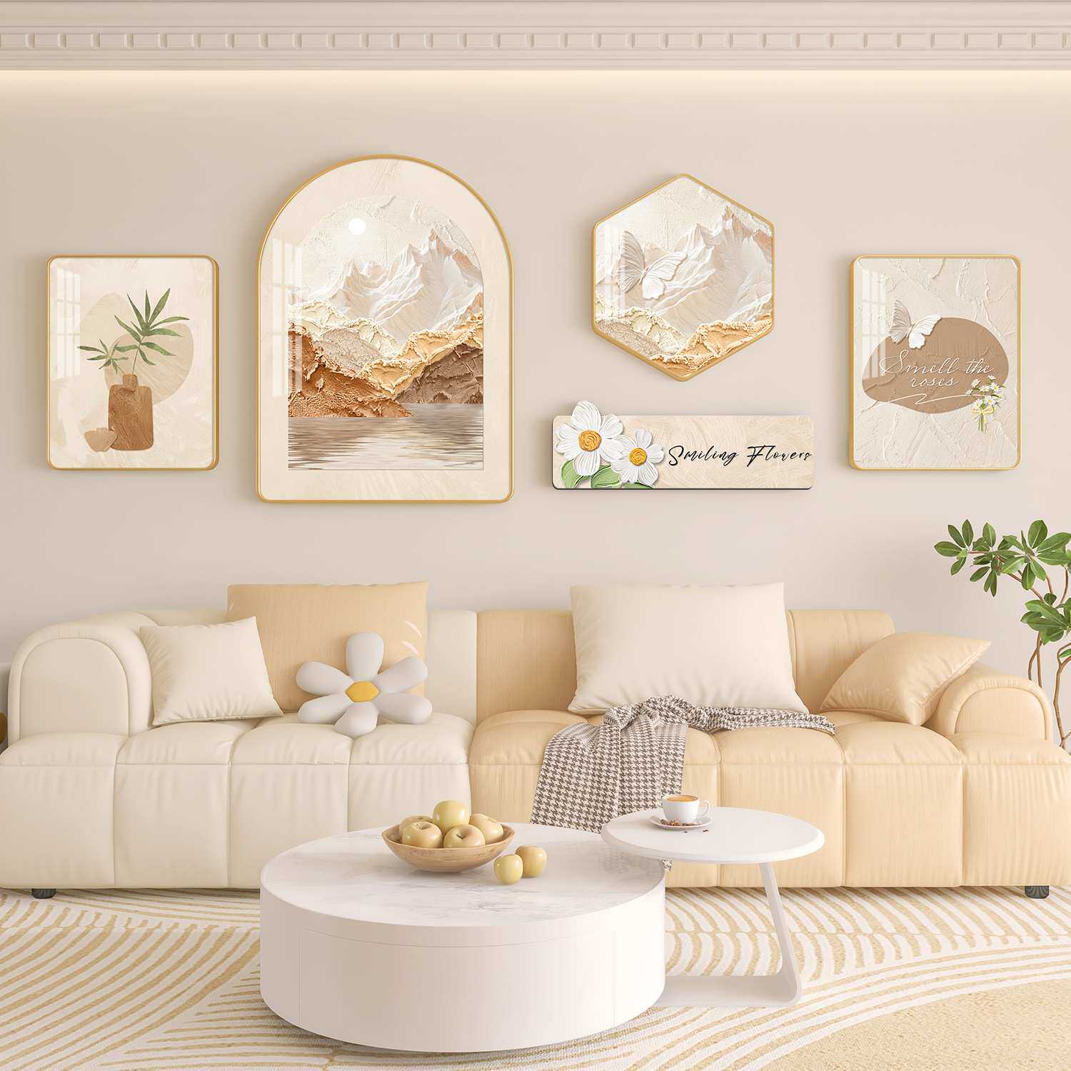 北欧客厅沙发背景墙装饰画奶油风小清新挂画田园花卉挂墙组合壁画