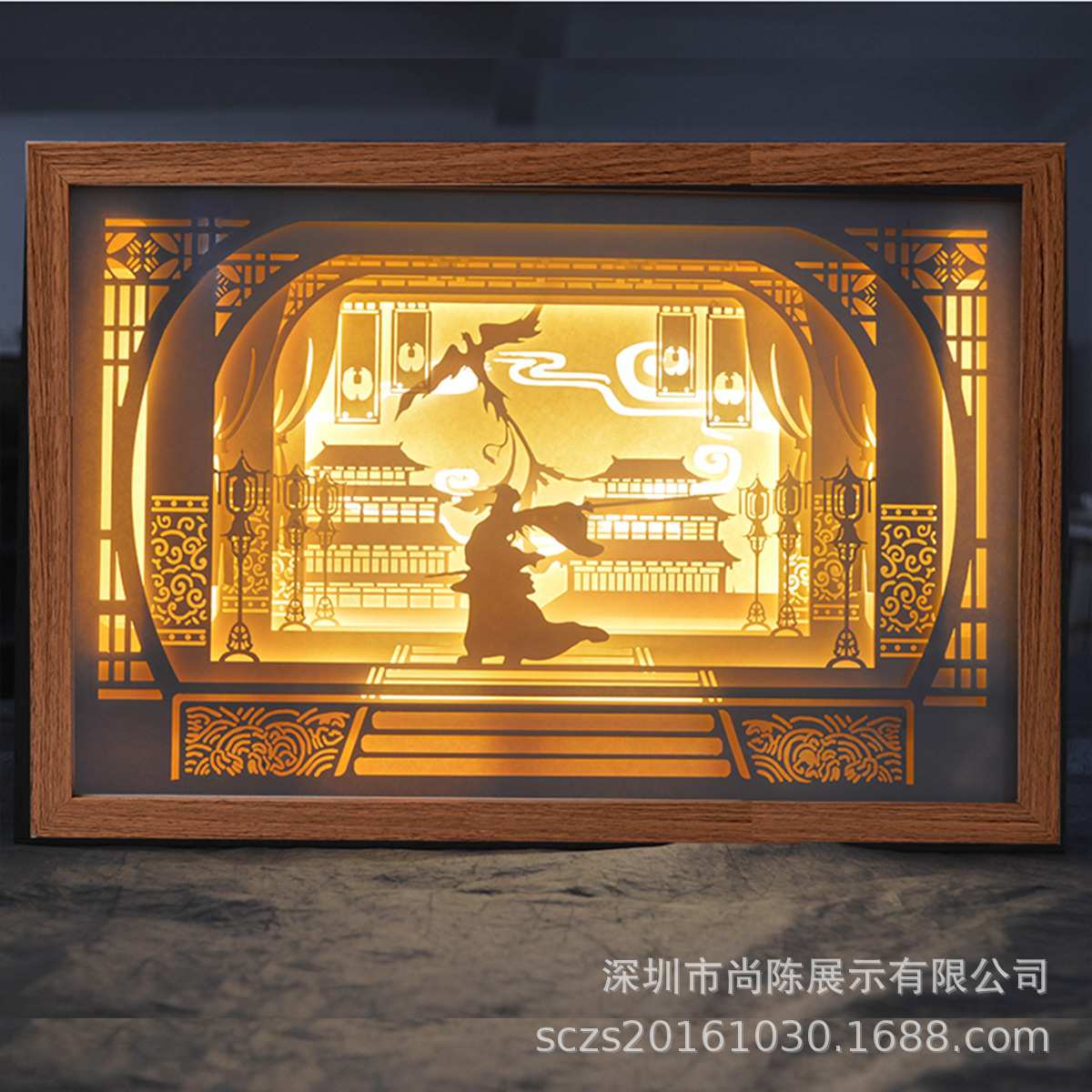 中国古风光影纸雕画立体3D创意小夜灯摆件镂空文创挂画家居装饰