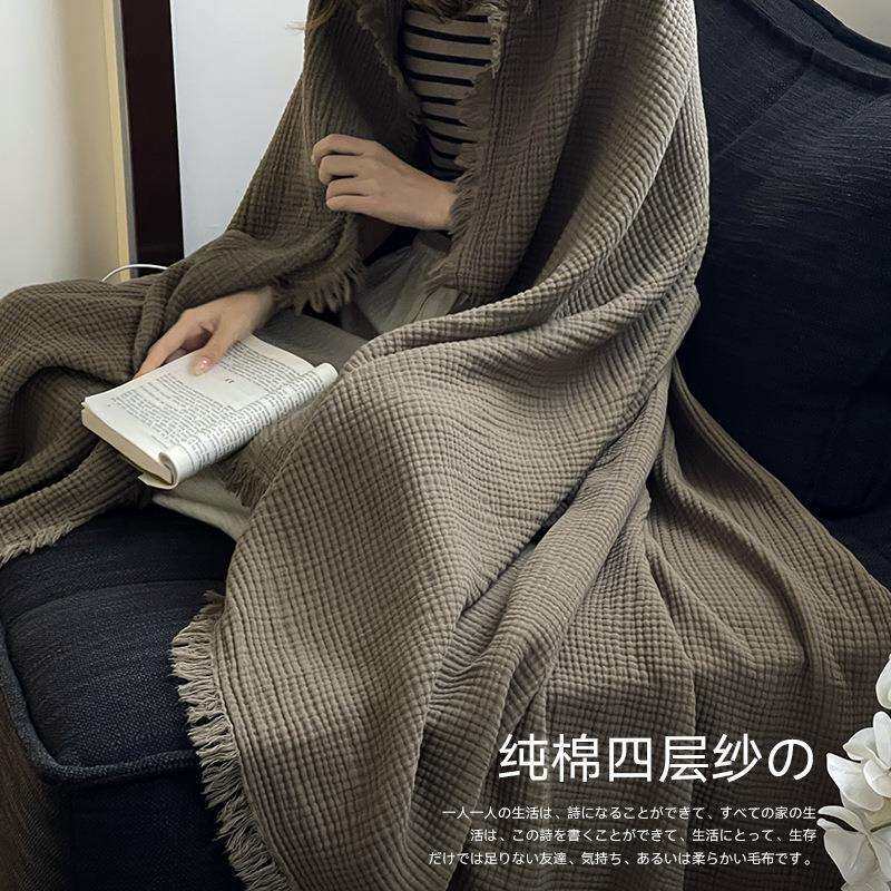 全棉针织苏流毯子沙发盖毯高级感办公室午睡装饰毛毯复古客厅日式