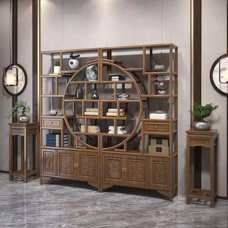实木置物架中式多宝阁茶叶仿古架展示柜仿古客厅简约半圆博古架