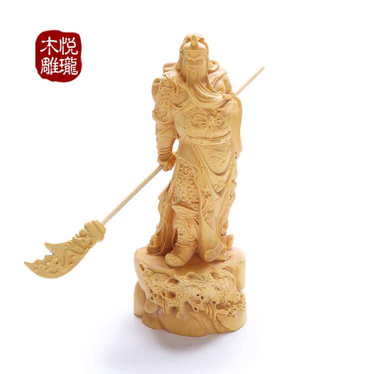 黄杨木雕武财神像斜刀关公礼品木质摆件车载工艺品 厂家 代发