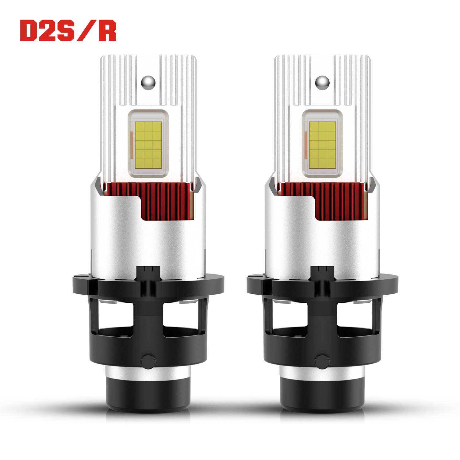 6500K超亮35W LED灯D2S/D2R直插款改装大灯红色鳍片LED前大灯灯泡
