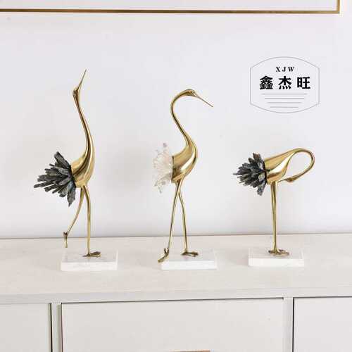 客厅玄关样板房电视柜摆设乔迁新居 现代水晶铜鹤摆件家居饰品