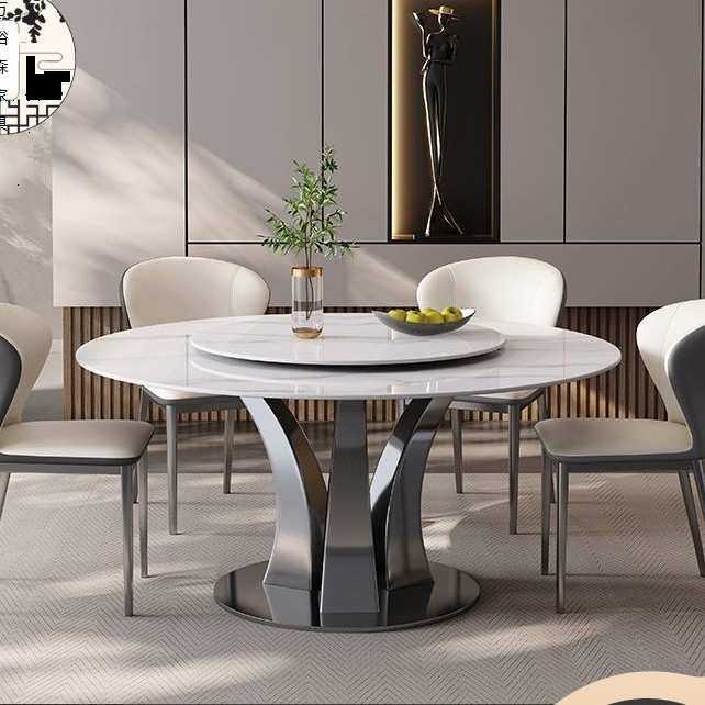 超晶石餐桌椅组合微晶石饭桌家用大理石圆桌意式极简岩板桌子奢石