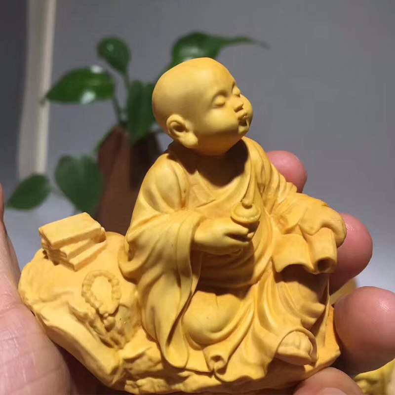 黄杨木禅意小沙弥茶童家居摆饰摆件手把件车摆茶宠工艺装饰品