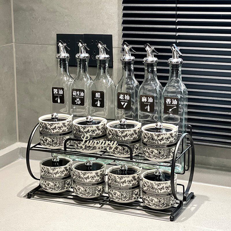 中古风高颜值盐罐调料盒家用陶瓷调味罐套装厨房调料品收纳盒